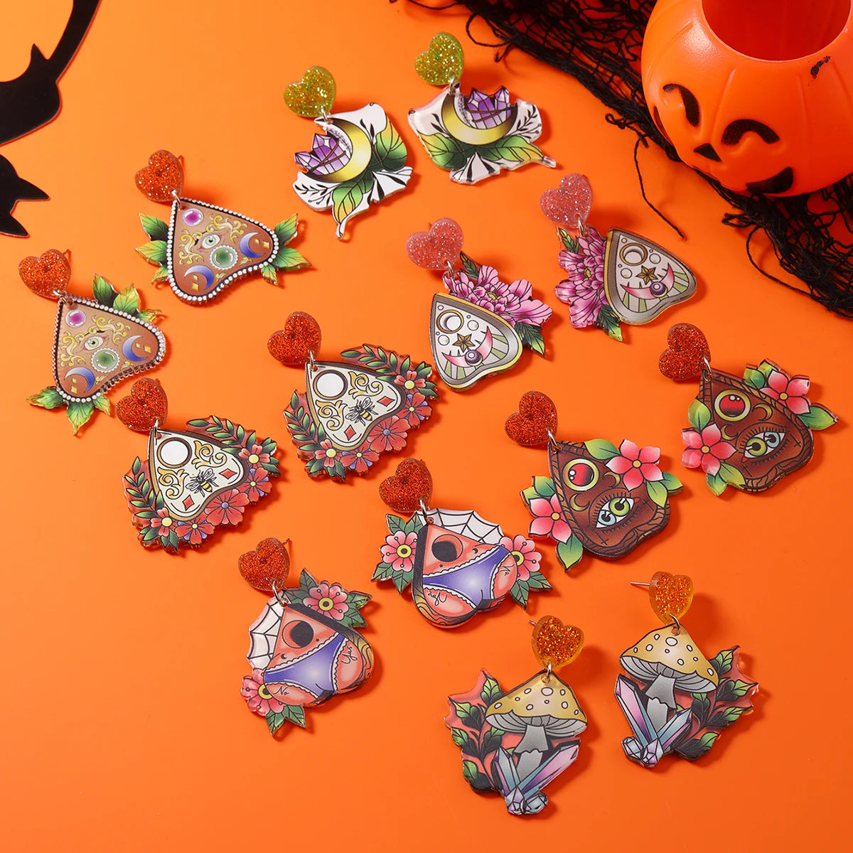 Cross border hot selling double-sided acrylic creative mysterious occupation magic demon eye Halloween earrings with multiple op