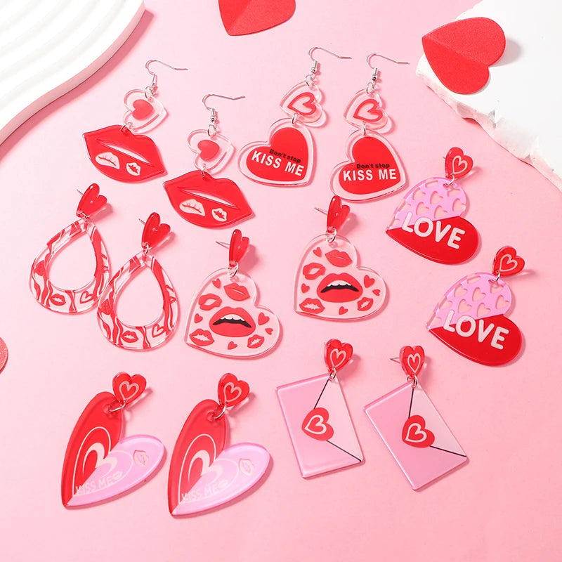 2 PCS European and American Valentine's Day Pink Love Envelope Versatile Cute Acrylic Earrings